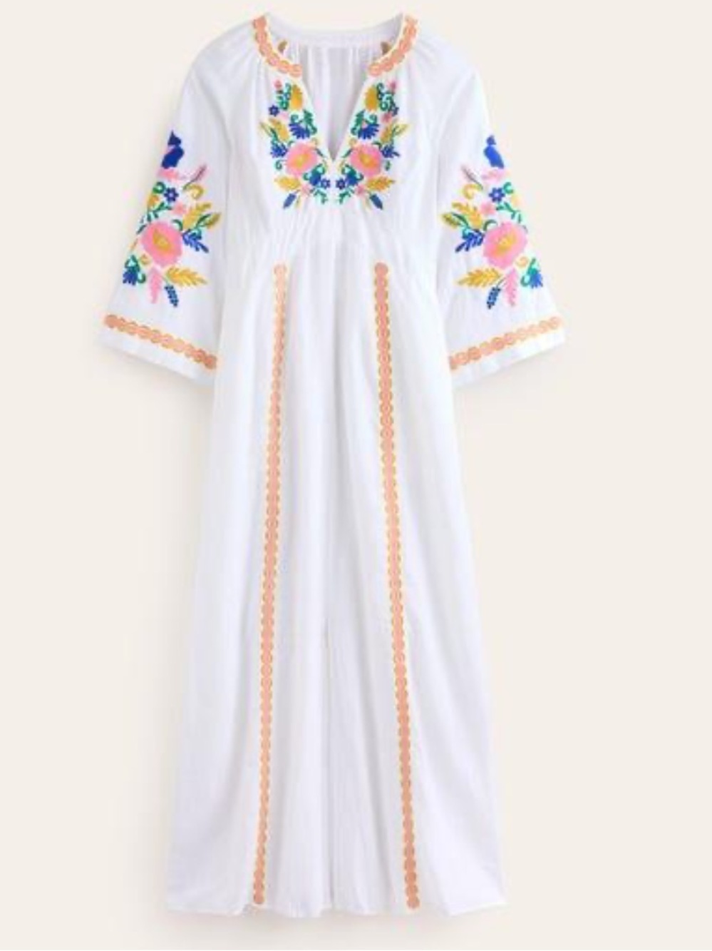 Boden Una Linen Embroidered Caftan Maxi Dress. Size: 8 - Picture 16 of 16